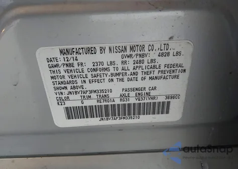 2015 Infiniti Q50 Sport from USA, damaged, VIN JN1BV7AP3FM335210